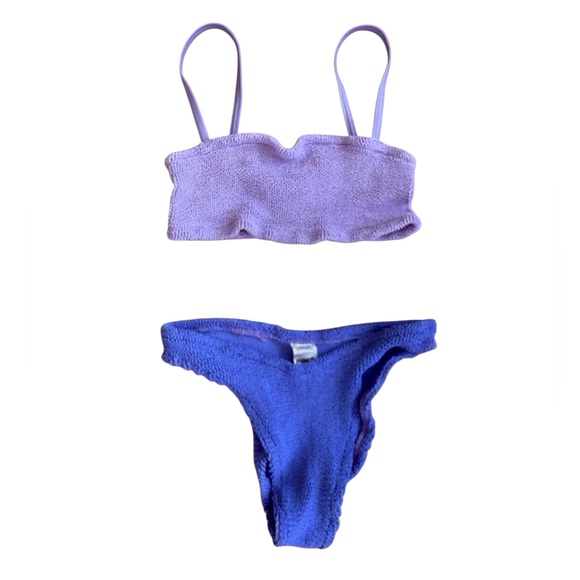 Hunza G Gigi Crinkle Square Neckline Lilac Top & Bright Purple Bikini Bottom OS - Picture 3 of 5